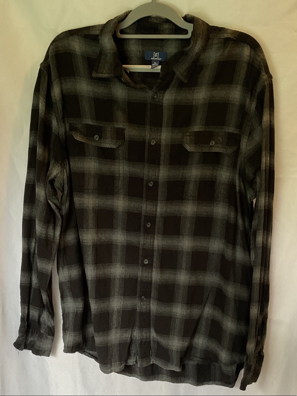 George Men's Black & Gray Plaid Button-Down Shirt